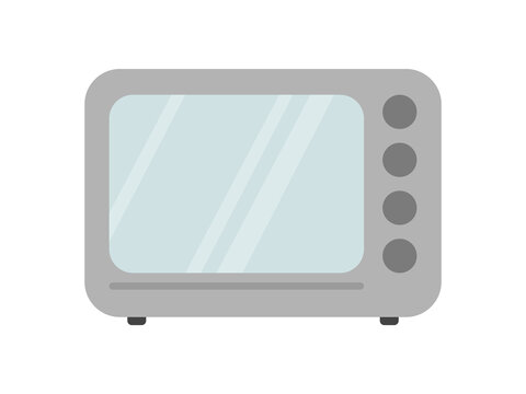 This image features a flat-style vector illustration of a microwave oven or toaster oven against a white background.