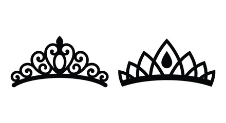 Two black tiara silhouettes are displayed against a plain white background crown headwear ornament jewelry © 2.0imu