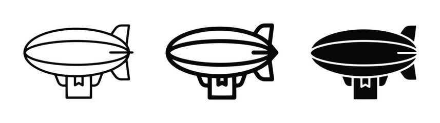 Airship delivery icons set with gondola and package for logistics and transport © Tamim
