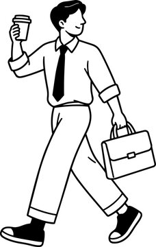 Vector Illustration of Businessman Walking with Coffee and Briefcase