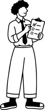 Line Art Illustration of Businessman Holding Checklist