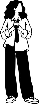 Vector Illustration of Woman Holding Coffee Cup in Casual Style