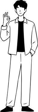 Minimalist Line Art of Man Making OK Gesture Illustration