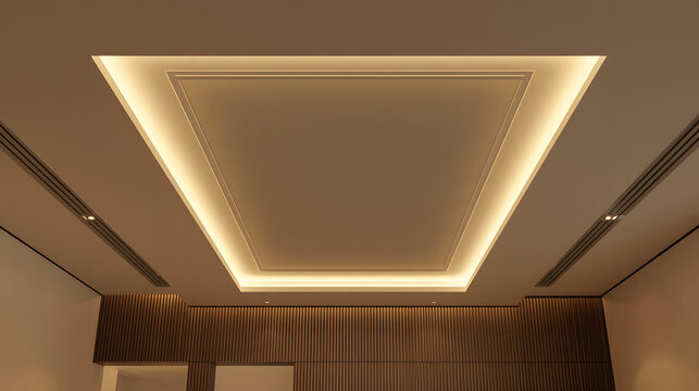 Modern interior ceiling with recessed lighting and air vents.