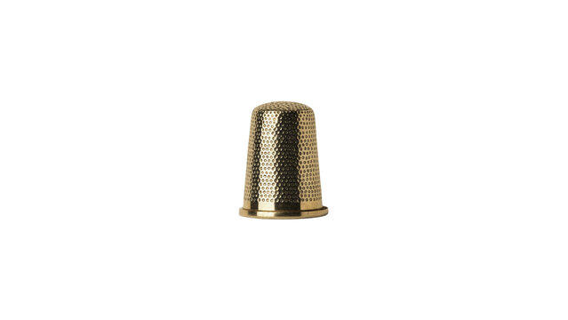 Single blank golden metallic sewing thimble isolated on transparent background