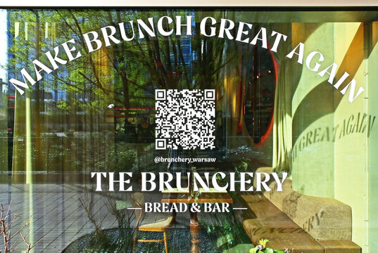 Warsaw, Wola, Poland, Europe - 04.2026 : The Brunchery Bread & Bar offering food with a twist,  Towarowa 22 super quarter, mixed-use urban space in Central Business District