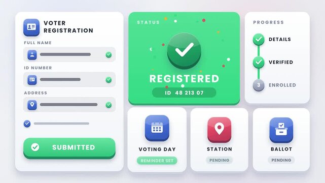 Online voter registration confirmed concept for election participation and digital civic services for citizens animation
