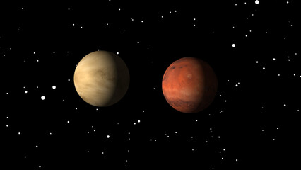 Distant solar system planets orbit together in dark starry space. Cinematic solar system planets reveal celestial paths. Realistic solar system planets for astronomy. © Surjomukhi
