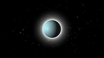 Luminous blue planet shines with radiant halo in starry cosmos. Majestic blue planet reveals ethereal atmosphere. Cinematic blue planet for science fiction videos. © Surjomukhi