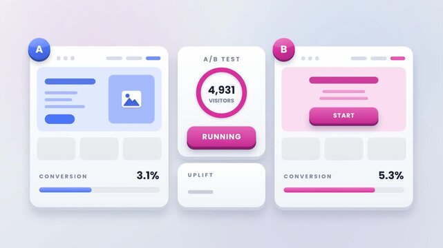 Marketing A B test comparing two versions concept for conversion optimization and data driven campaign decisions animation