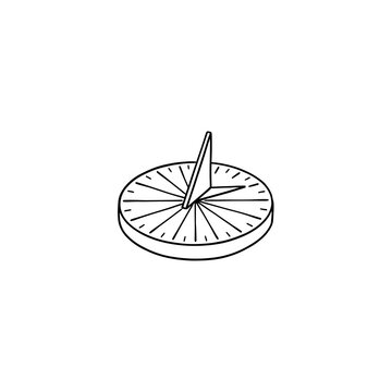 Vintage sun dial instrument with numerical dial and gnomon shadow indicator for ancient time measurement.