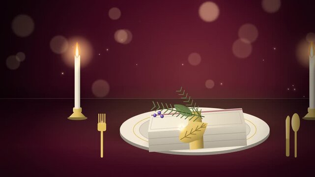 Thanksgiving napkin with gold leaf ring and rosemary on burgundy