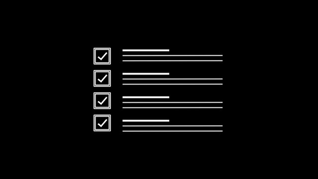 A clean white checklist with four completed tasks represented by checked boxes and horizontal lines indicating text entries presented on a stark black background for clear visibility and emphasis