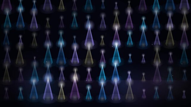 Looping glowing cone visuals drift against a dark starlit background with gentle motion