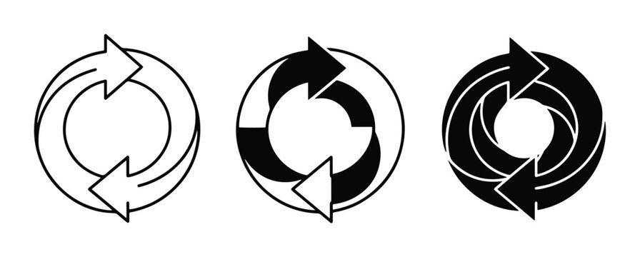 Recycle arrows set with circular motion, refresh and repeat symbols for business and environment
