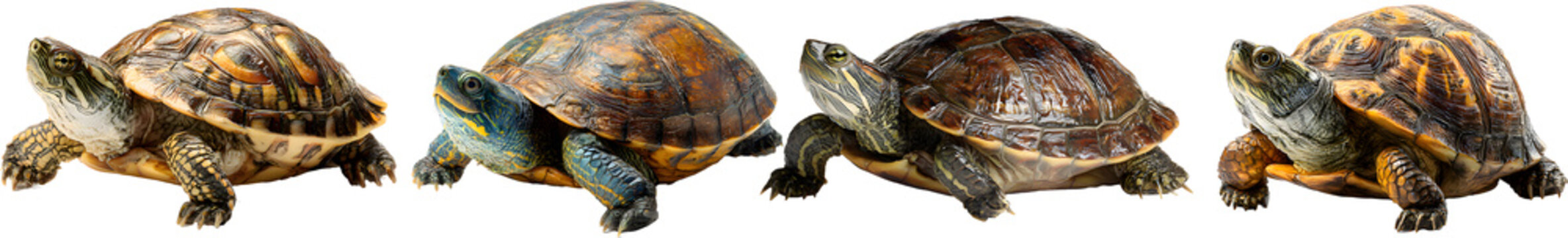 Four Common Musk Turtle Reptiles Isolated On White Background
