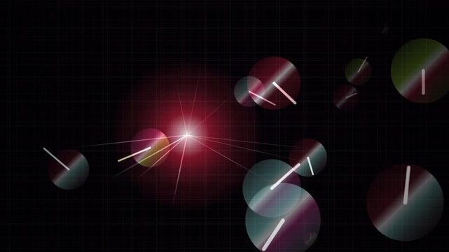 Floating clocks drifting within a seamless looping dark space