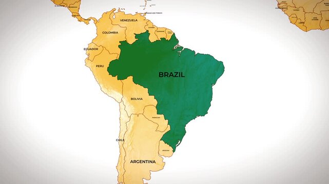Brazil country highlighted in green on South America political map vector motion graphic footage