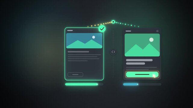 A/B test of two app screens with conversion bars on dark graphite