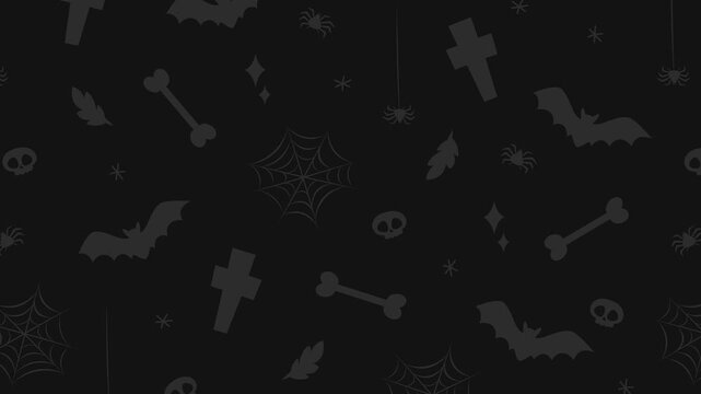 Halloween Background Video 4k with Seamless Pattern Background with Bat Skull Cross Spiderweb and Bone Icons