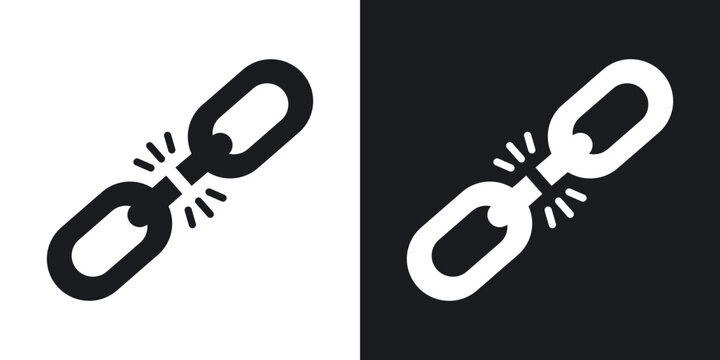 Broken link icon flat outline in black
