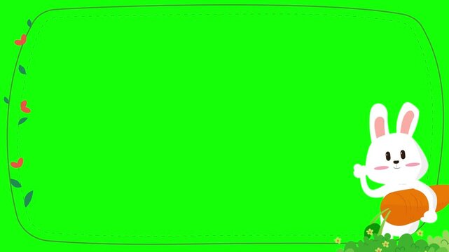 Cute bunny holding carrot video frame animation with green screen chroma key background