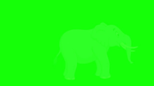 Cute cartoon elephant character walking and blowing flying hearts animation on white background