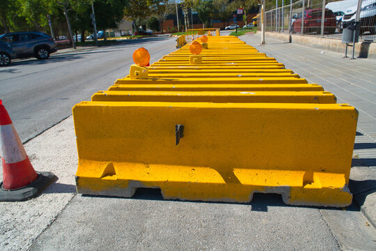 Yellow Jersey barriers for road safety and construction control