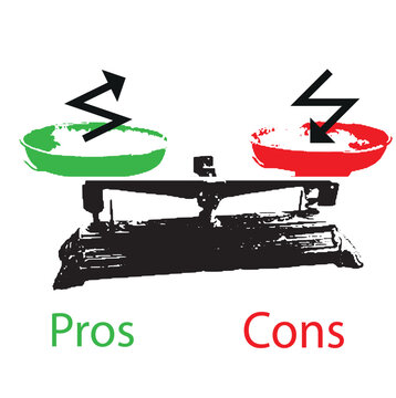 Pros cons in flat style. Green and Red flat icons. Concept for advantages disadvantages in business planning. Vector illustration.