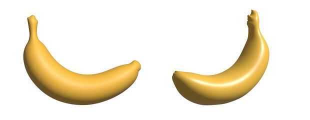 Two yellow banana 3d object fruit models presented isolated on transparent background © Junayad