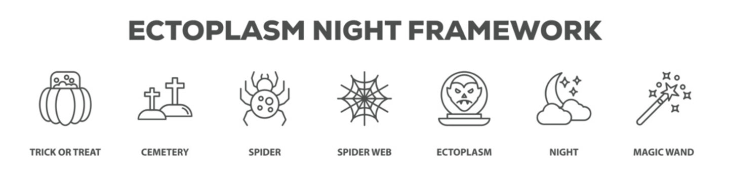 Ectoplasm Night Framework with icon of Trick or treat, Cemetery, Spider, Spider web, Ectoplasm, Night, Magic wand