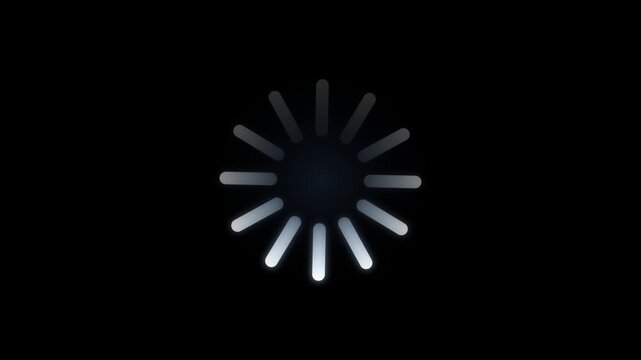 Spinning loading icons on black background with subtle light shifts during buffering process