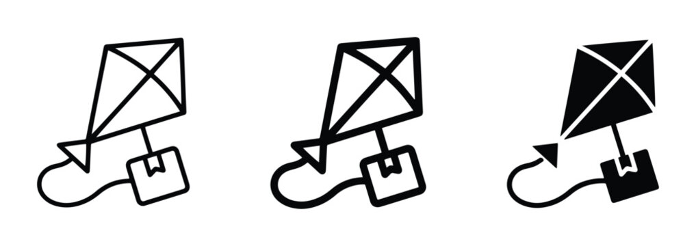 Kite delivery service vector icons set with package and string for logistics and transport