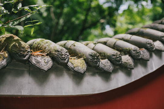 Traditional Chinese rooftop with decorative tiles