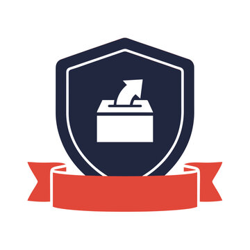 Proxy vote badge, shield with a ballot box and ribbon