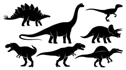 Dinosaur Silhouette Collection Stegosaurus T Rex Triceratops and More Vector © MstBokul