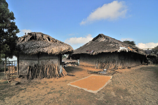 The traditional Konyak headhunter village of Phutong inhabiting the state of Nagaland in eastern India.