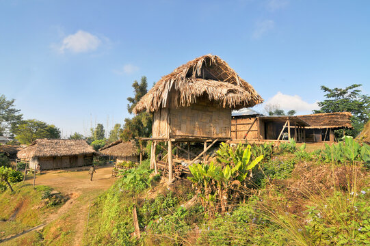 The traditional Konyak headhunter village of Phutong inhabiting the state of Nagaland in eastern India.