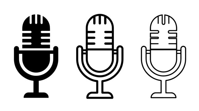 Classic microphone vector set black audio equipment icons for broadcast