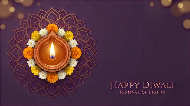 Celebrating the festival of lights diwali with radiant diyas vibrant flowers and a warm glow symbolizing the triumph of light over darkness and good over