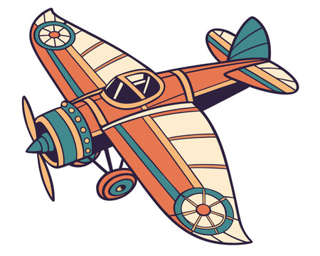 Unique steampunk flying machine cartoon vector illustration, featuring polished copper-orange engines, turquoise mechanical panels, antique golden gears, dark navy structural elements and cream