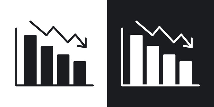 Loss bar chart icon flat outline in black
