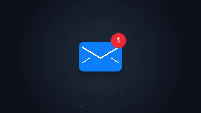 Blue envelope icon with red unread notification badge loop