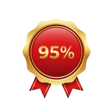 Shiny gold and red badge with ninety five percent discount label symbol isolated on transparent background
