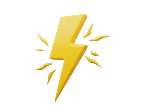 Shiny yellow lightning bolt icon representing electricity and power isolated on transparent background