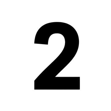 Bold black number two symbol isolated on a simple plain surface isolated on transparent background
