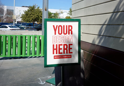 Mockup Of Customizable Outdoor Sign Stand In Los Angeles