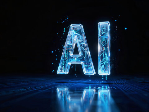 3D letter A with blue circuit board texture on a dark background