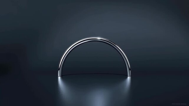 Chrome Metal Arch Sculpture and Black Headphone Silhouette on Dark Reflective Surface