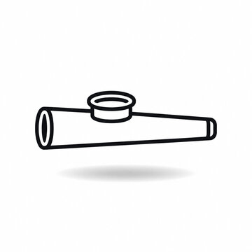 Minimal black line art kazoo icon floating over soft shadow on white background